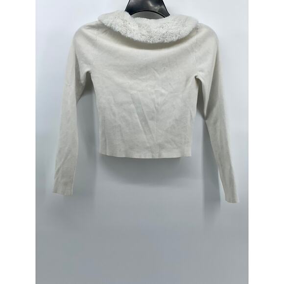 SUNDAY BEST Women's White Faux-Fur Button-Up Cropped Sweater Top SZ 2XS - Picture 2 of 12